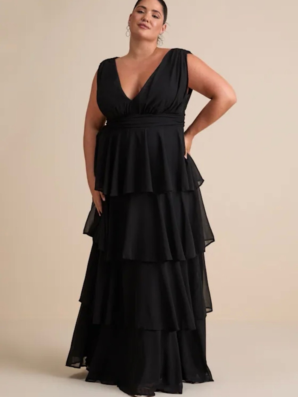 Lulus Amazing Evening Black Tiered Maxi Dress size XL